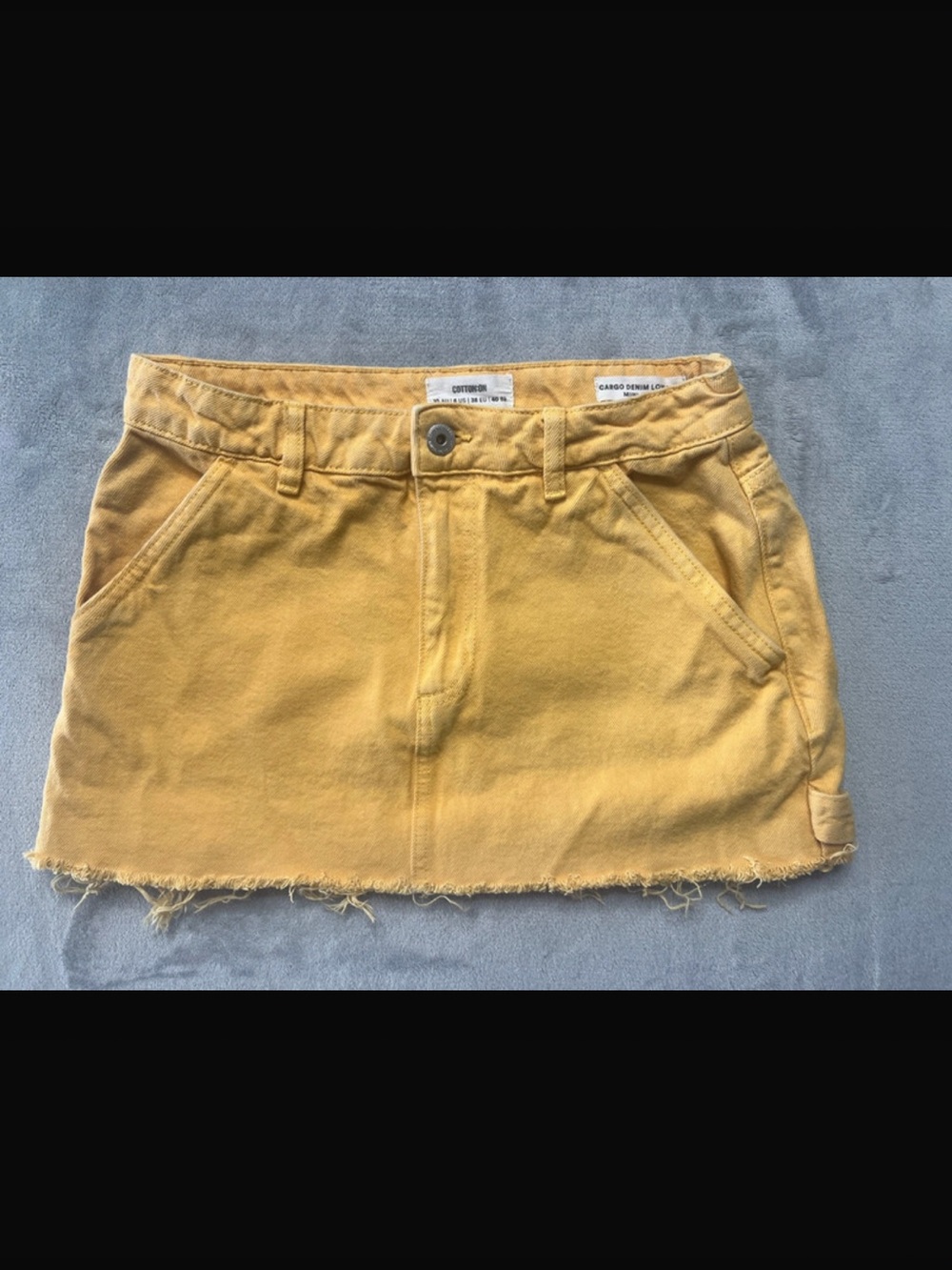 Cotton On Cargo Denim Low Rise Mini Skirt Mustard Yellow Frayed Hem 6